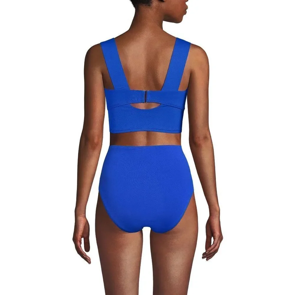 Land's End square neck soft cup bikini top Midkini wide strap sapphire ice 12